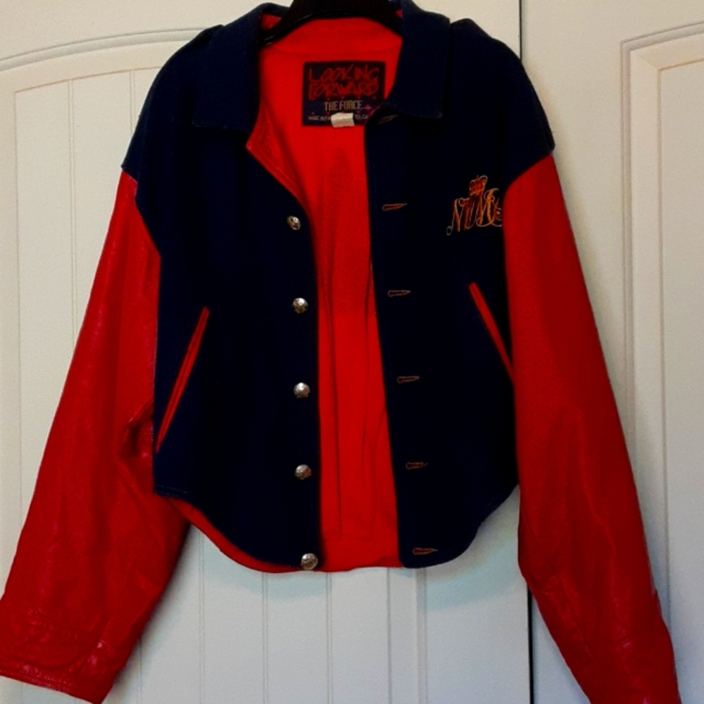 Red leather sleeve jacket